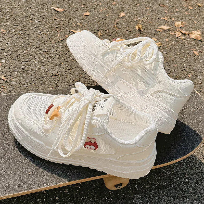 SHUXIAOBEI Anti Slip Wear Resistant Low Top Stylish Skateboarding Shoes Style Women's Ecru Adjustable-10