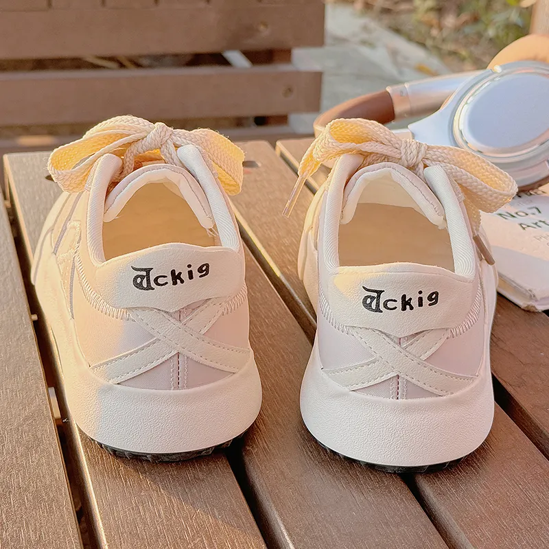 MKTKM Anti Slip Wear Resistant Low Top Skateboard Shoes Women's Oatmeal White-1