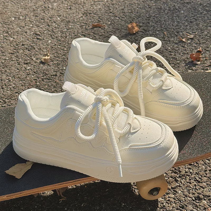 SHUXIAOBEI Anti Slip Wear Resistant Low Top Skateboard Shoes Women's Pure White-1