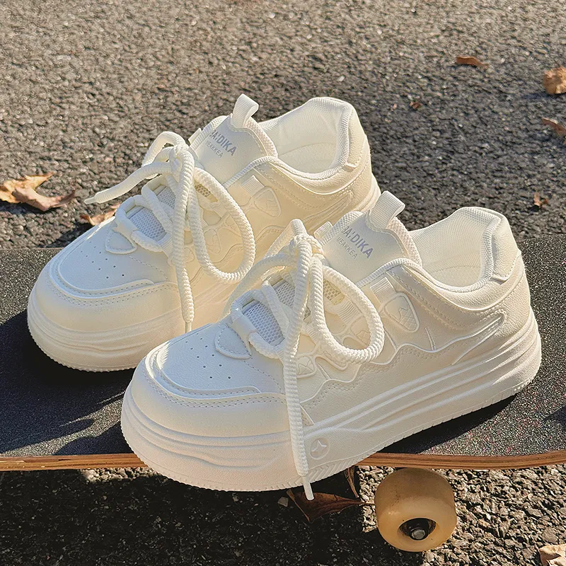SHUXIAOBEI Anti Slip Wear Resistant Low Top Skateboard Shoes Women's Pure White-3