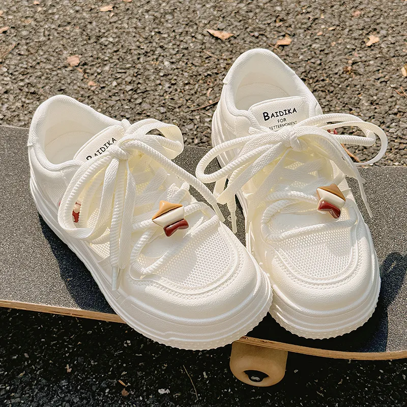 SHUXIAOBEI Anti Slip Wear Resistant Low Top Stylish Skateboarding Shoes Style Women's Ecru Adjustable-8