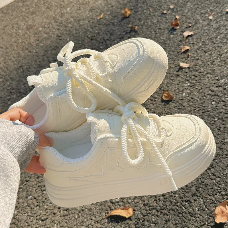SHUXIAOBEI Anti Slip Wear Resistant Low Top Skateboard Shoes Women's Pure White-5