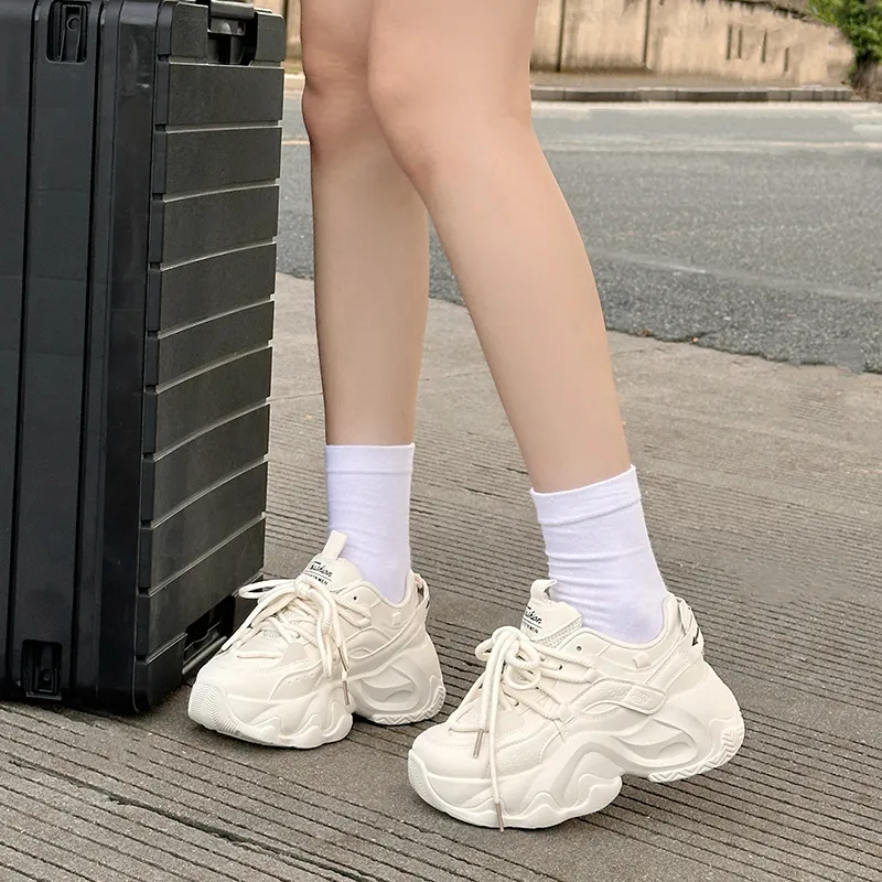 SNXR Anti-Slip Wear-Resistant Waterproof And Breathable Low-Top Chunky Sneakers Women's Beige-8