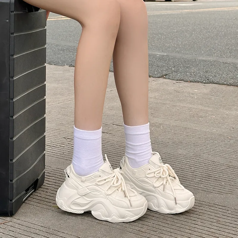 SNXR Anti-Slip Wear-Resistant Waterproof And Breathable Low-Top Chunky Sneakers Women's Beige-9