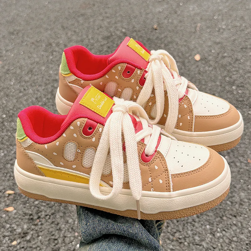 SNXR Cushioning Lightweight Low Top Skateboard Shoes Women's Burger Color-6