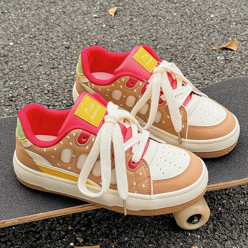 SNXR Cushioning Lightweight Low Top Skateboard Shoes Women's Burger Color-4