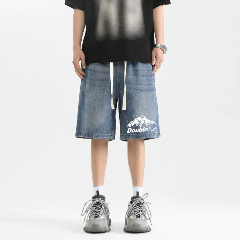 DOUBLEFISH Denim Shorts Unisex Blue-2