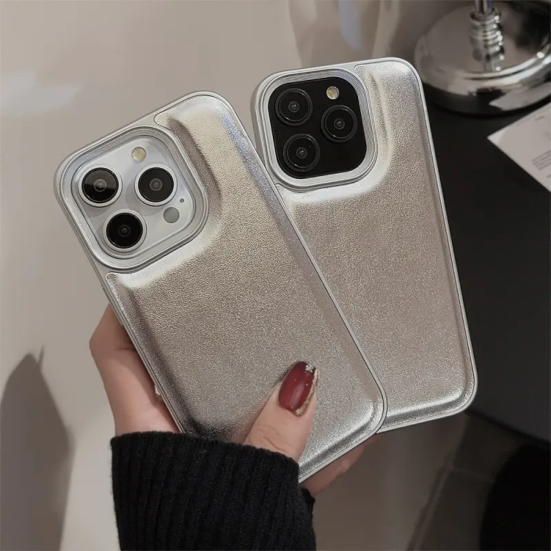Mivana TPU Material Solid Color Plated Silver Textured Shiny Creative Phone Case For 'Apple 11/12/13/14/15ProMax'-3