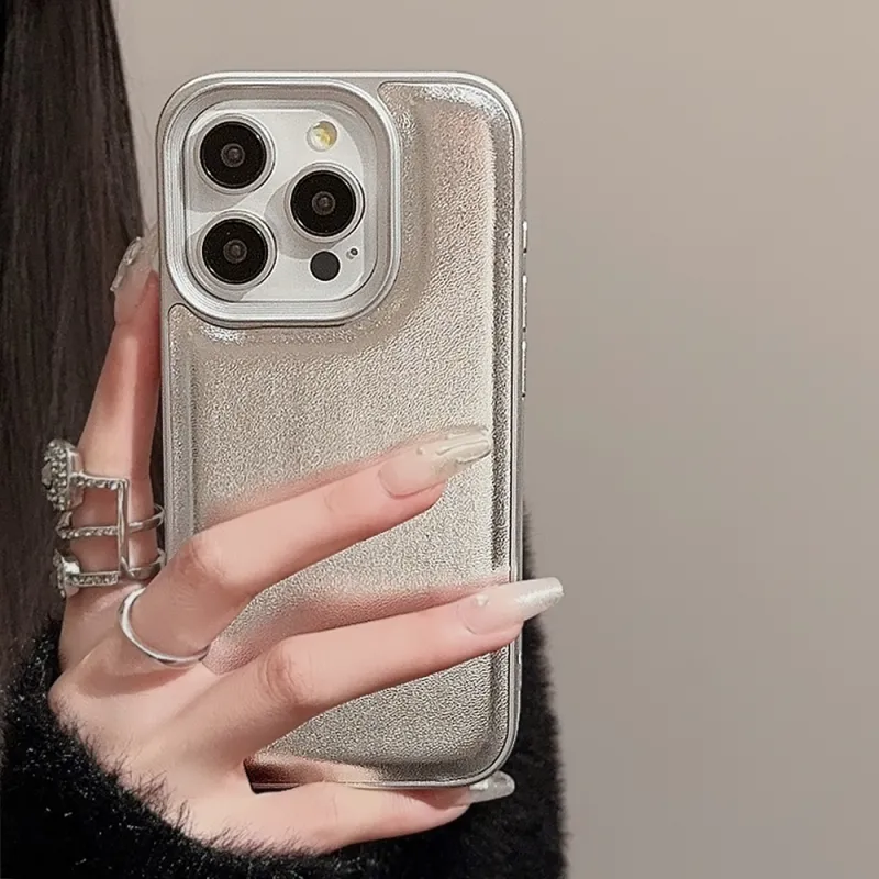Mivana TPU Material Solid Color Plated Silver Textured Shiny Creative Phone Case For 'Apple 11/12/13/14/15ProMax'-5