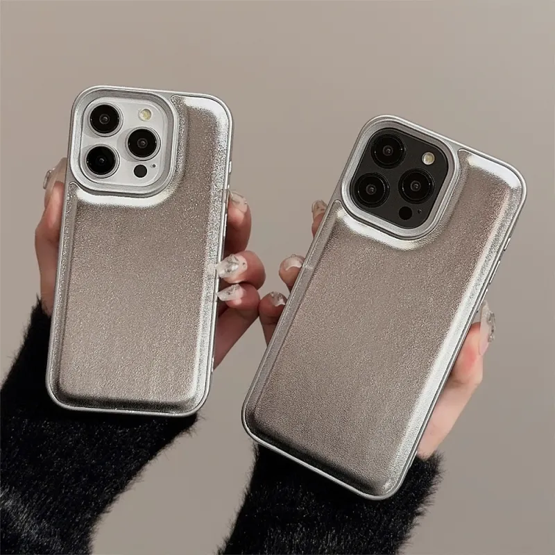Mivana TPU Material Solid Color Plated Silver Textured Shiny Creative Phone Case For 'Apple 11/12/13/14/15ProMax'-1