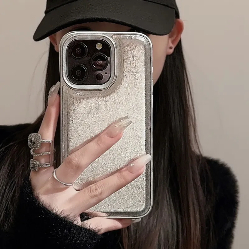Mivana TPU Material Solid Color Plated Silver Textured Shiny Creative Phone Case For 'Apple 11/12/13/14/15ProMax'-4