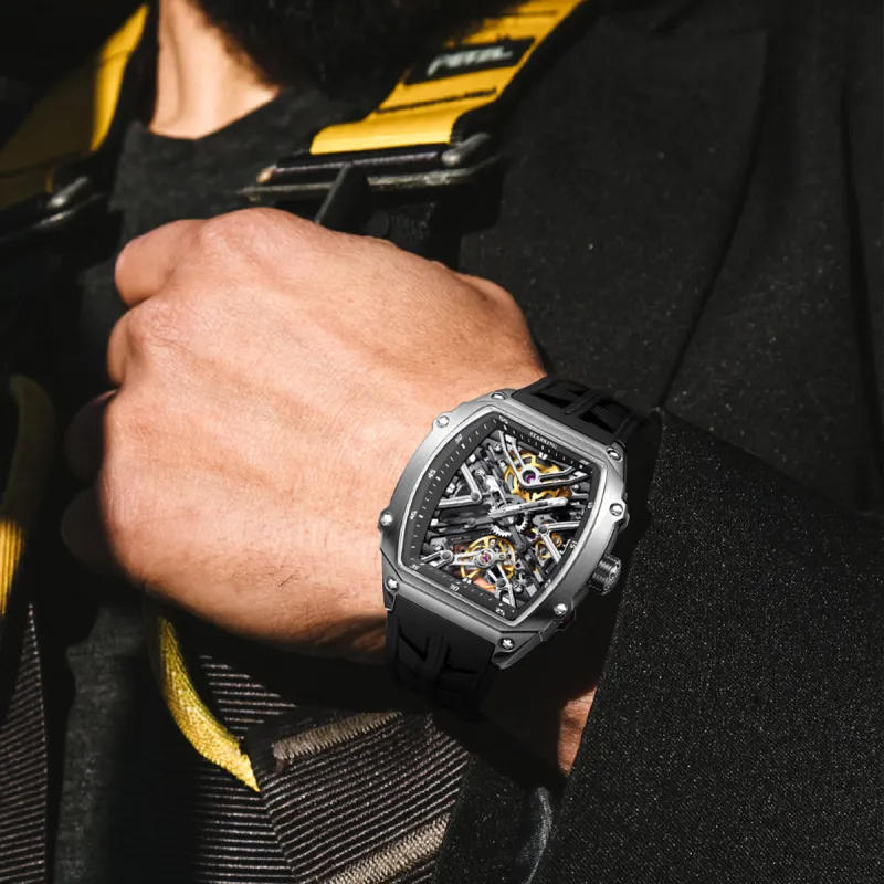 STARKING Steel Core Collection Mechanical Movement Silicone Strap Watch Men's Watches Black Dial-23