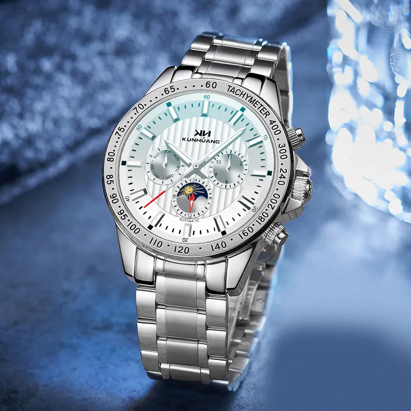 KUN HUANG Mechanical Movement Watch Men's Watches White Dial-4