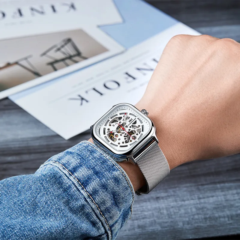 KUN HUANG Mechanical Movement Watch Men's Watches Silver Dial-9