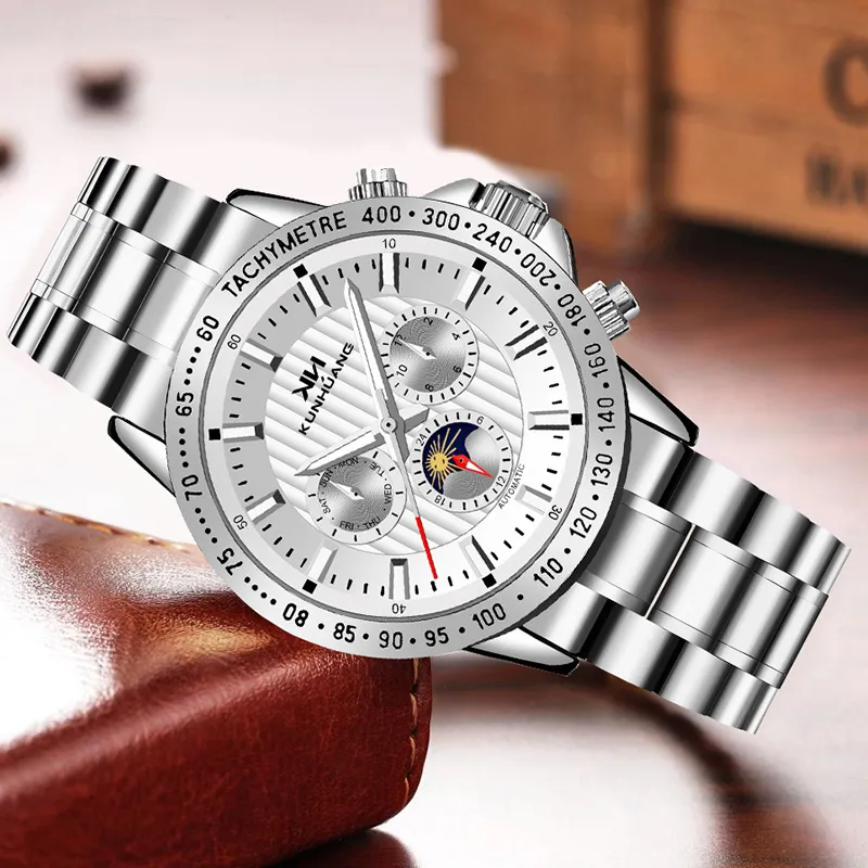 KUN HUANG Mechanical Movement Watch Men's Watches White Dial-7