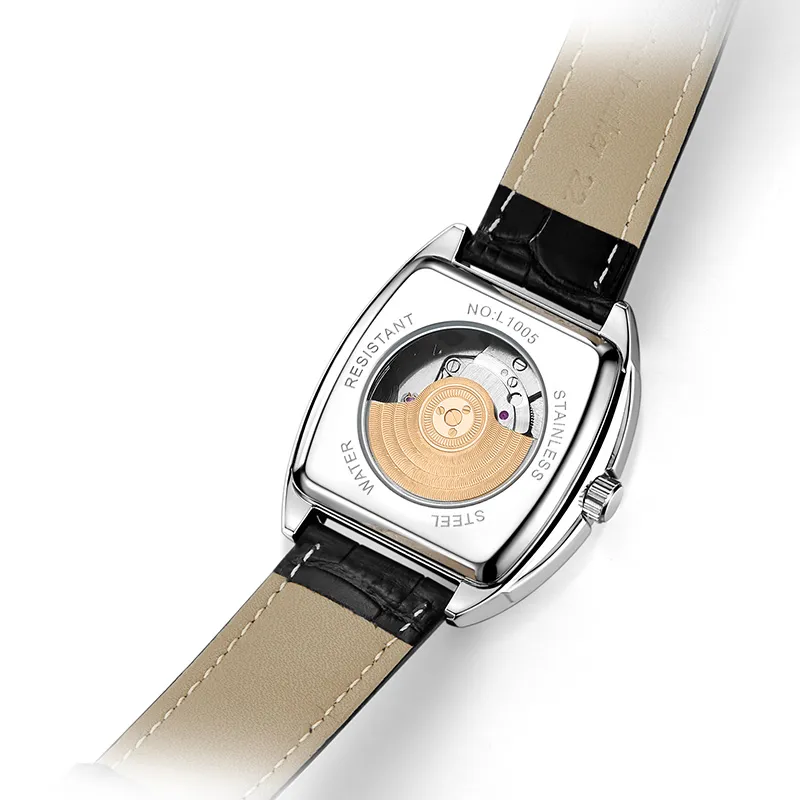 KUN HUANG Mechanical Movement Genuine Leather Strap Watch Men's Watches Black Dial-2
