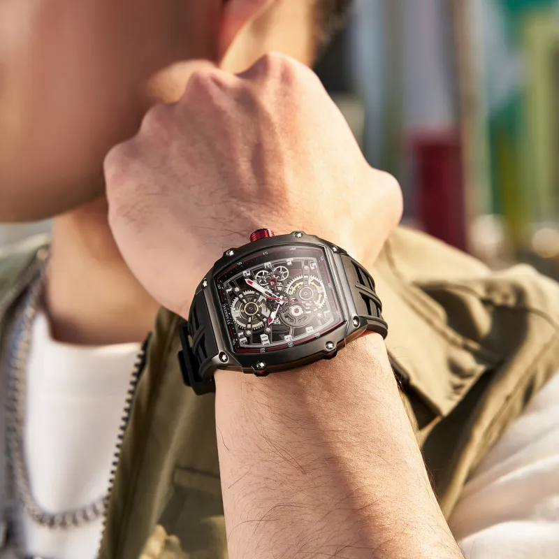 STARKING Eagle Soaring Collection Automatic Mechanical Movement Silicone Strap Watch Men's Watches Black Dial-6