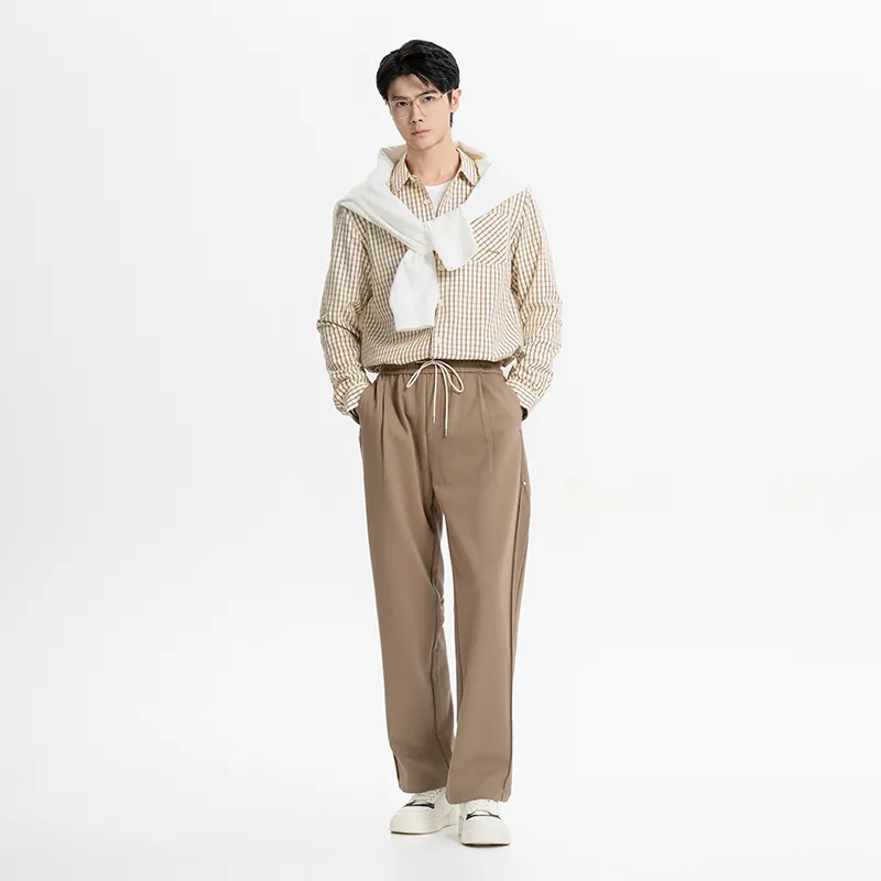 CAISEDI Casual Pants Men's Coffee-3