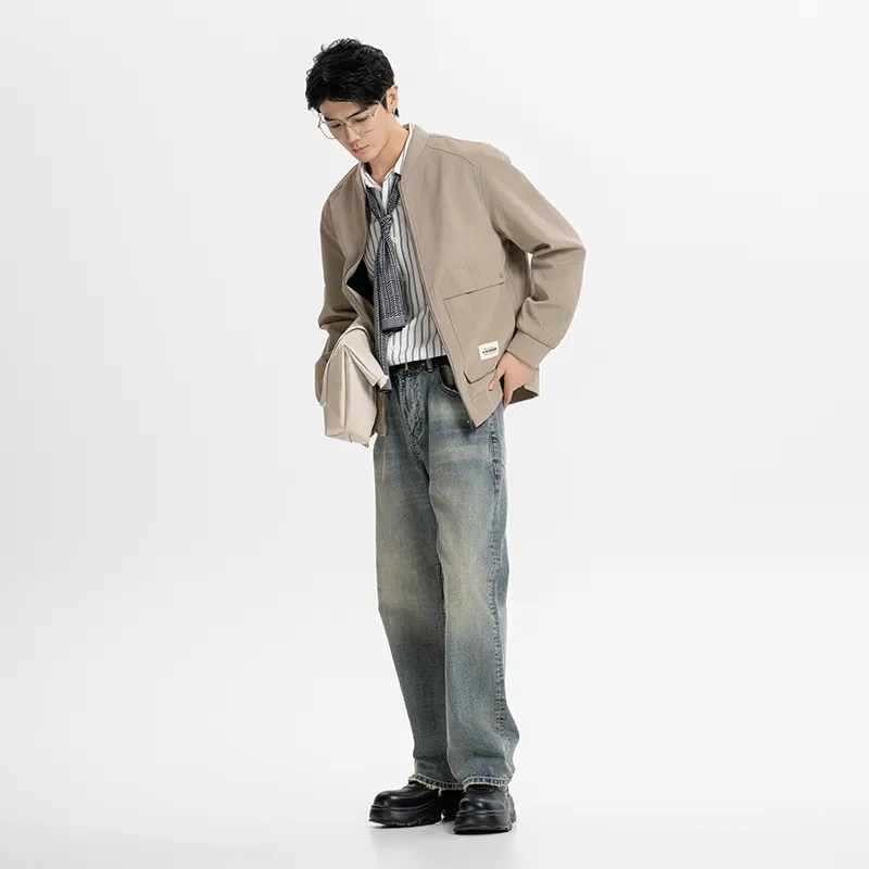 CAISEDI Jackets Coats Men's Apricot-3