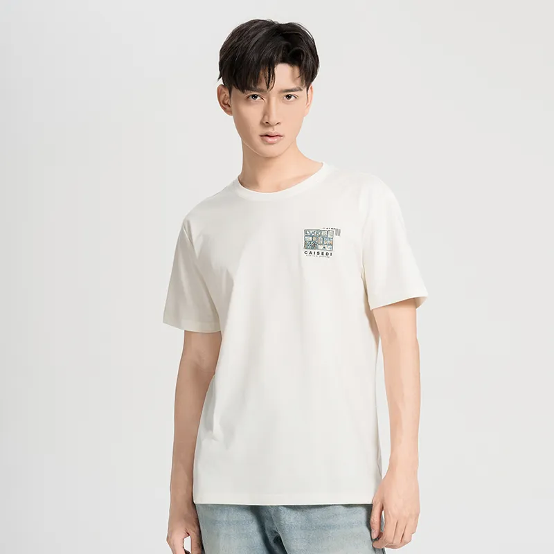 CAISEDI T Shirts Men Ecru-5