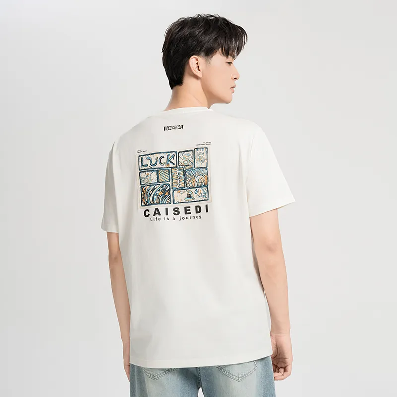 CAISEDI T Shirts Men Ecru-4