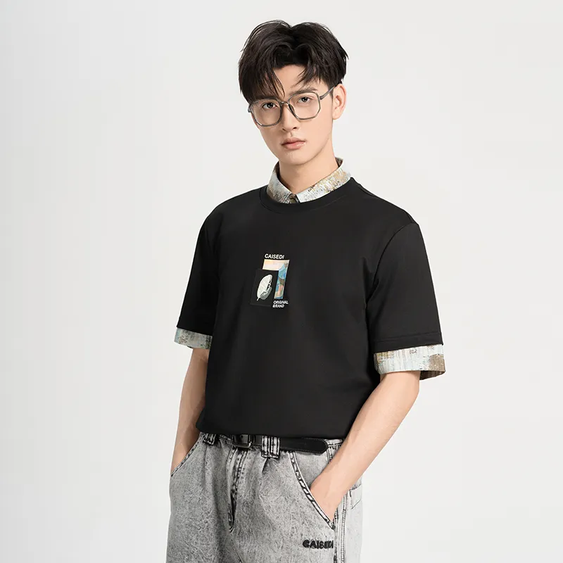 CAISEDI T Shirts Men Black-4