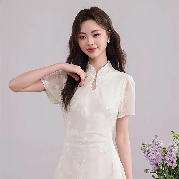 Pa33word Short Sleeved Dress Women's Beige Apricot-5