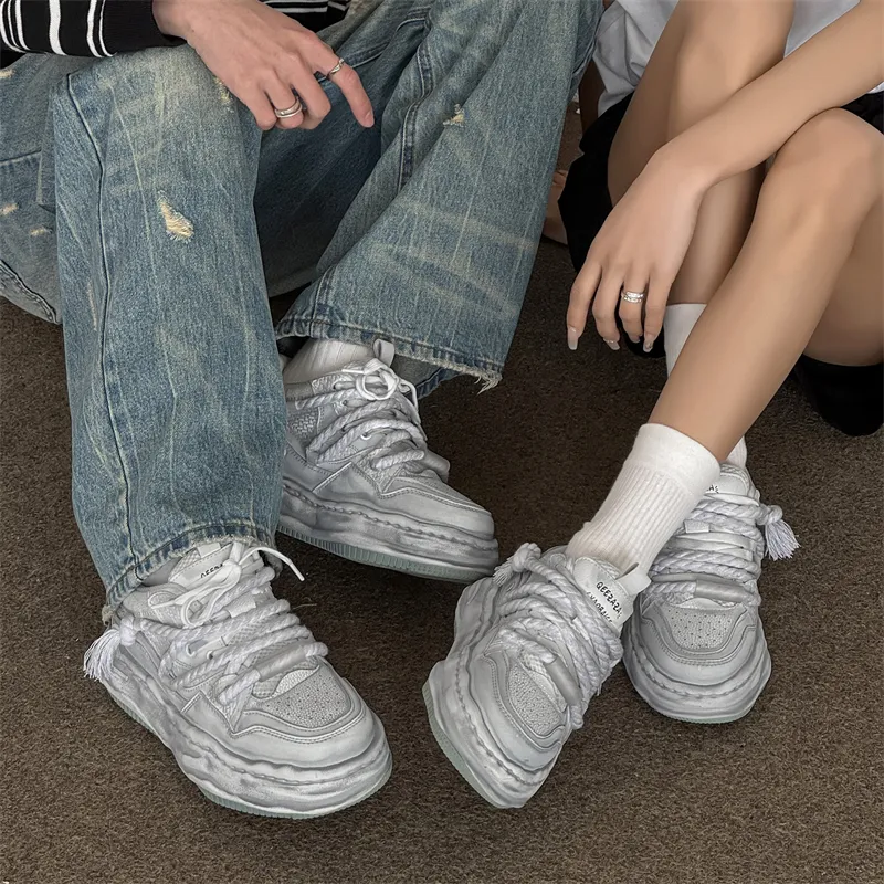 Anti Slip And Wear Resistant Height Increasing Low Top Classic Skateboard Shoes Unisex White Wipe Gradient Gray Shades-9