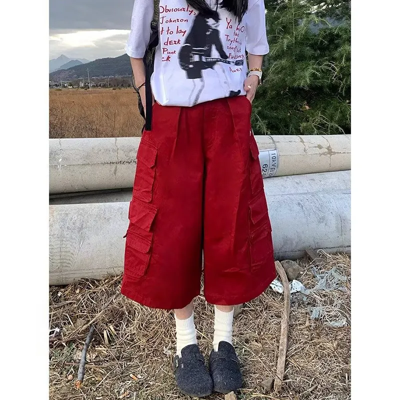 Weles Cargo Shorts Unisex Red-2