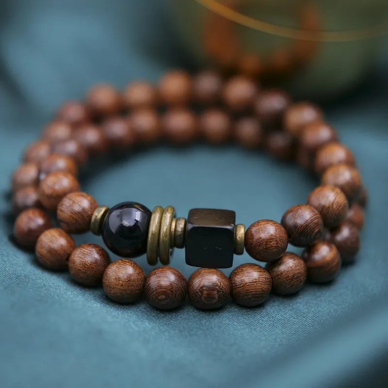 XIBAOCHUNHUA Golden Sandalwood Bracelets Unisex-3