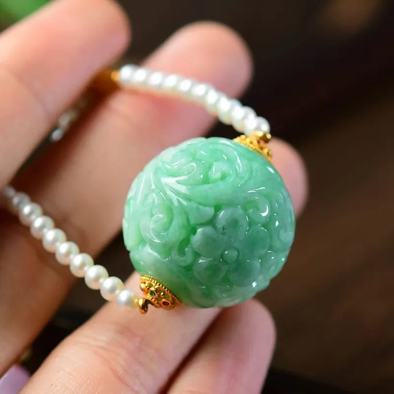 Xiao Tian Ice Glutinous Jadeite Fortune Bead Collarbone Chain Necklace Women's-2