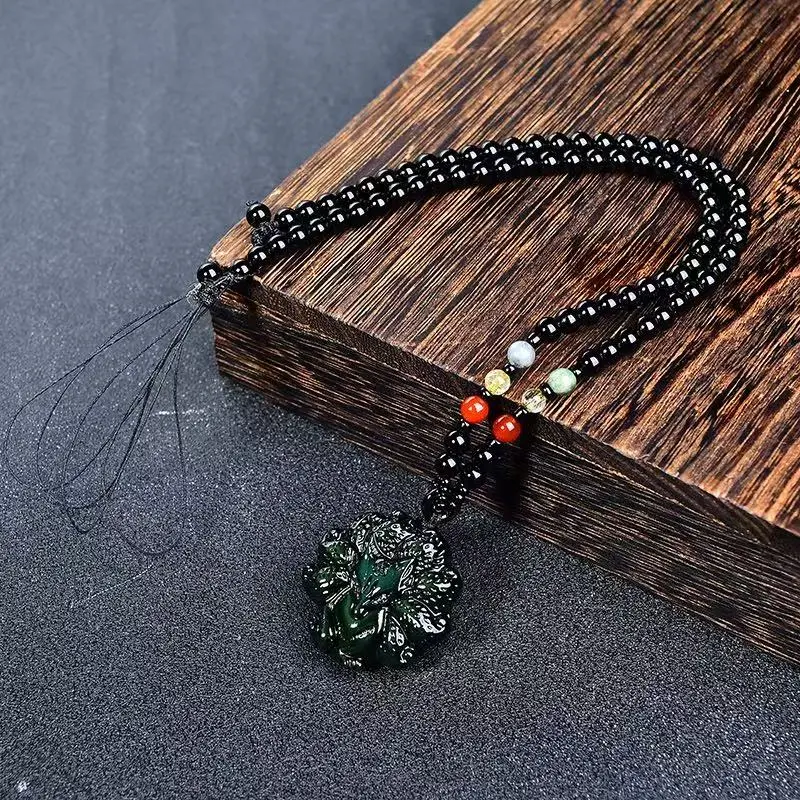 Xiao Tian Natural Obsidian Necklaces Unisex-5