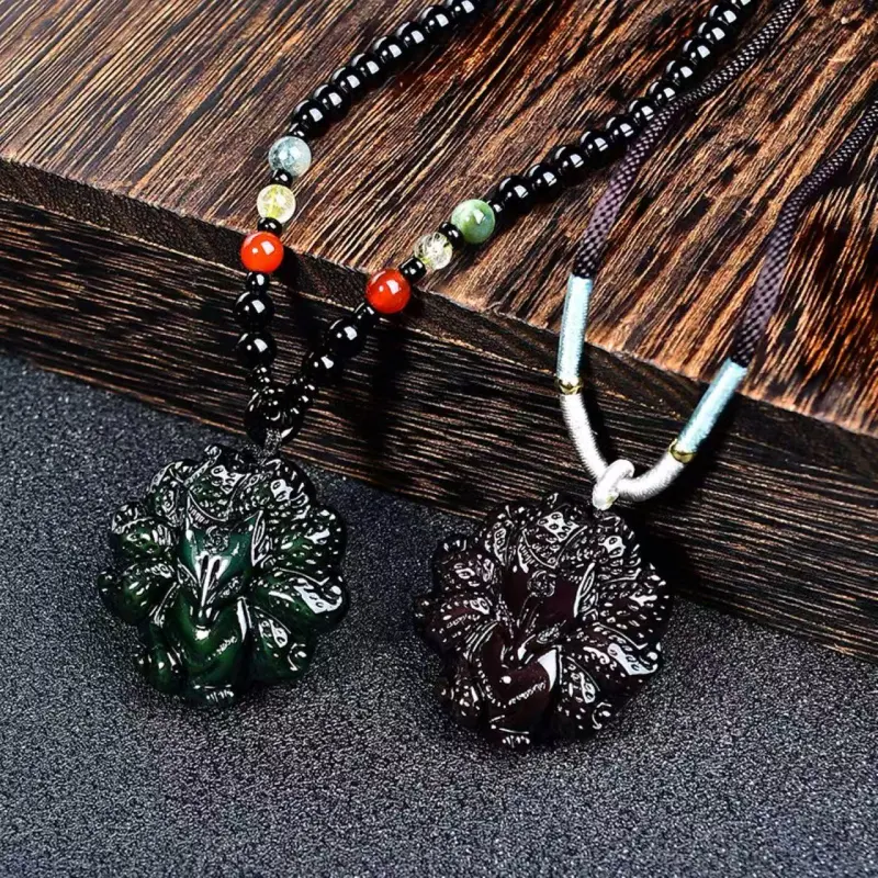 Xiao Tian Natural Obsidian Necklaces Unisex-4