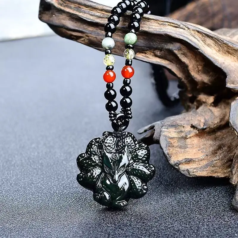 Xiao Tian Natural Obsidian Necklaces Unisex-1