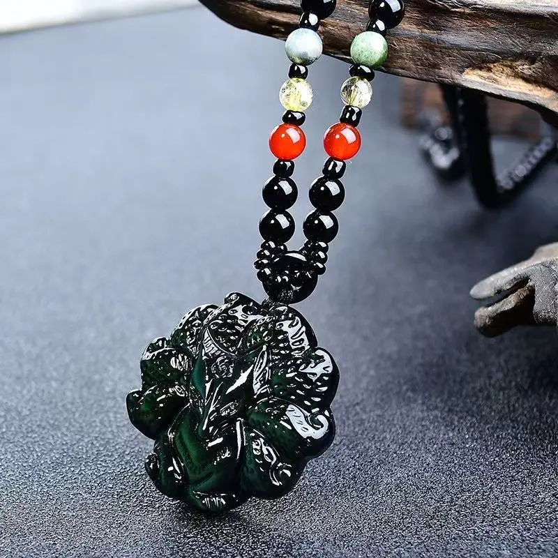 Xiao Tian Natural Obsidian Necklaces Unisex-2