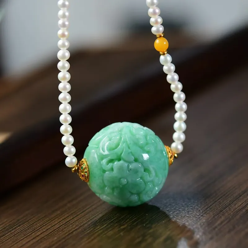 Xiao Tian Ice Glutinous Jadeite Fortune Bead Collarbone Chain Necklace Women's-1
