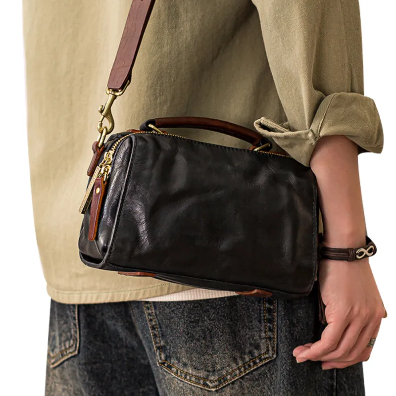 Back Step Genuine Leather, Top Grain Cow Leather Shoulder Bag, Crossbody Bag, Handbag Regular Men's Black-5