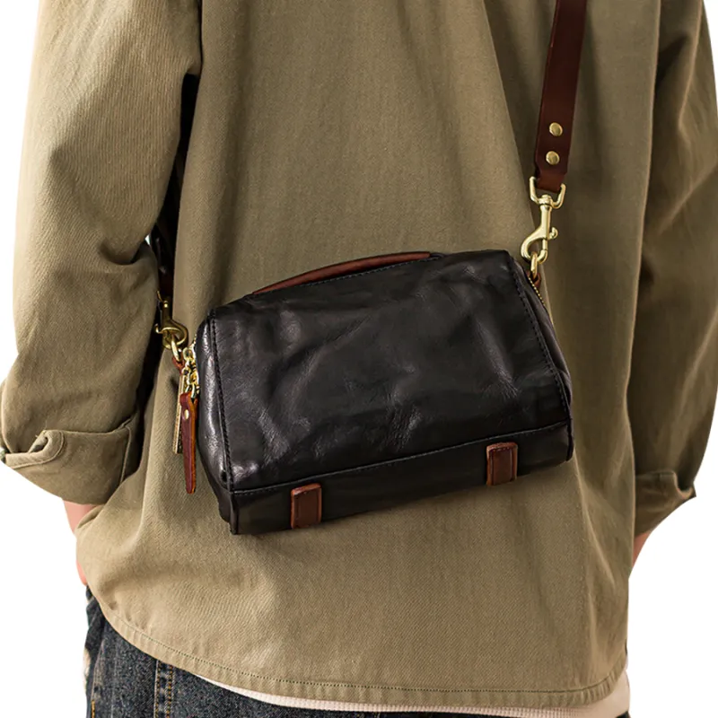 Back Step Genuine Leather, Top Grain Cow Leather Shoulder Bag, Crossbody Bag, Handbag Regular Men's Black-4