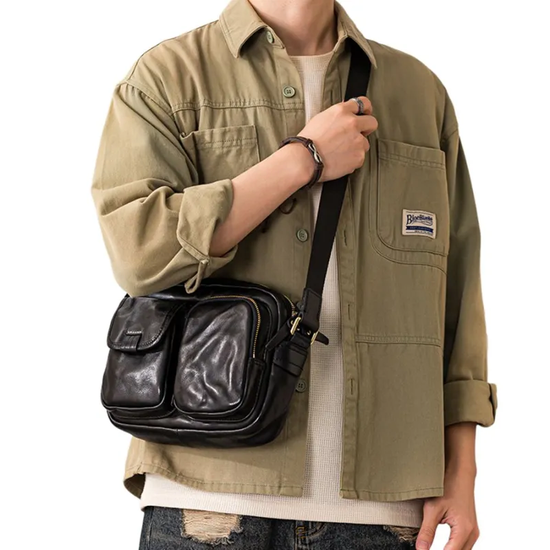Back Step Top Grain Cow Leather Shoulder Bag Medium Size Men's Multicolor-3