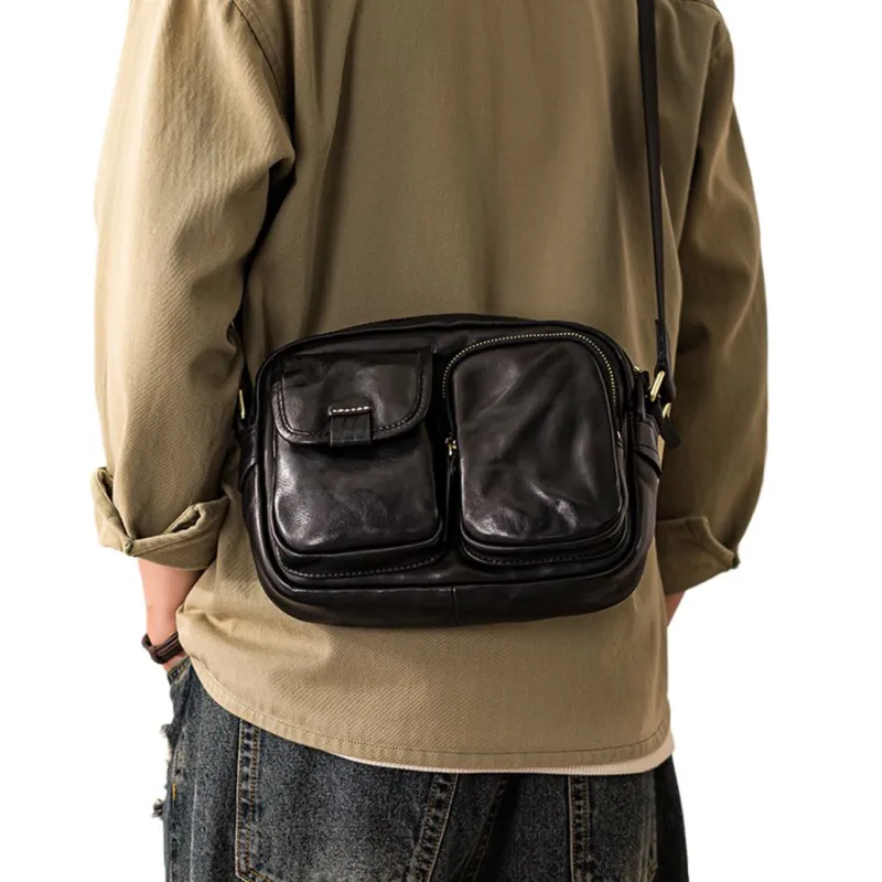 Back Step Top Grain Cow Leather Shoulder Bag Medium Size Men's Multicolor-5