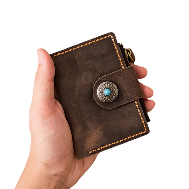 Back Step Top Grain Cow Leather Key And Coin Card Pouch Unisex Multicolor-8