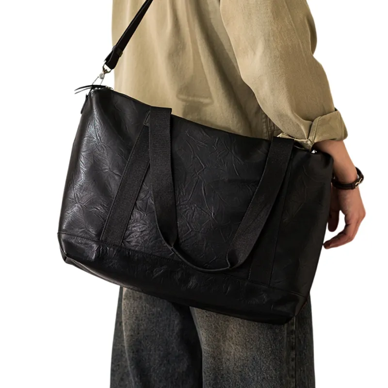 Back Step Genuine Leather, Top Grain Cow Leather Travel Bag, Gym Bag, Shoulder Bag Large Size Men's Black-4