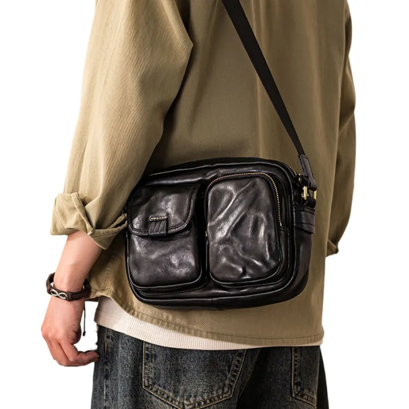 Back Step Top Grain Cow Leather Shoulder Bag Medium Size Men's Multicolor-6