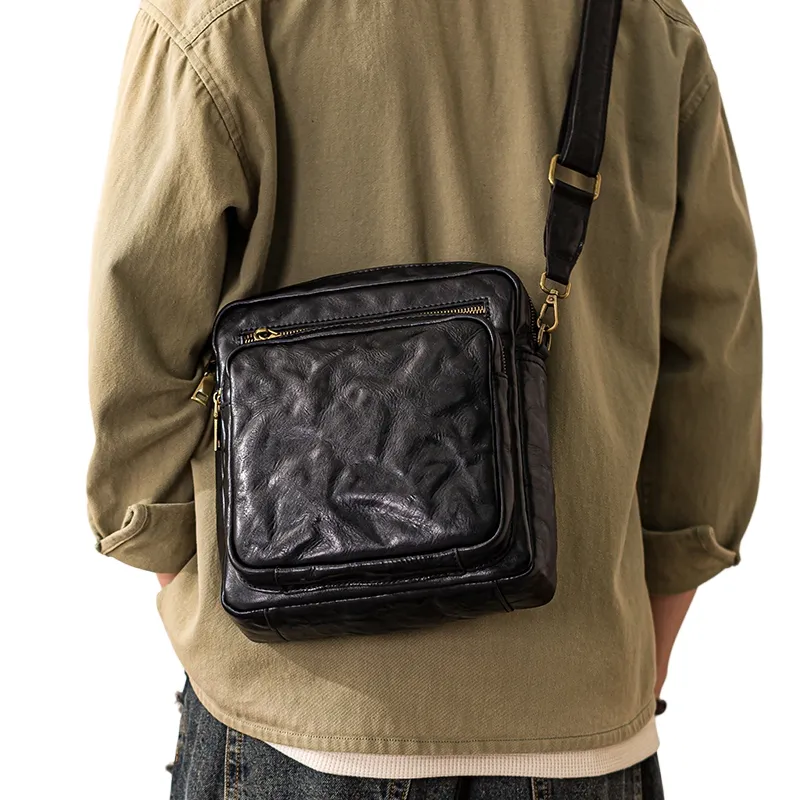 Back Step Cow Leather Handbag Men's Black/Coffee-4