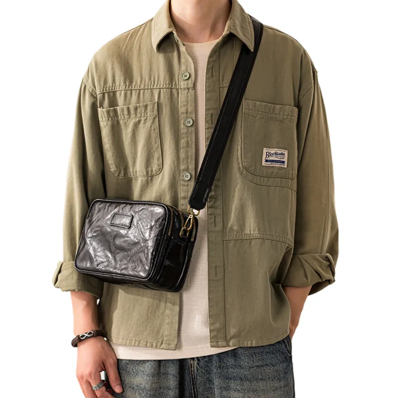 Back Step Cow Leather Shoulder Bag Men's Multicolor-7