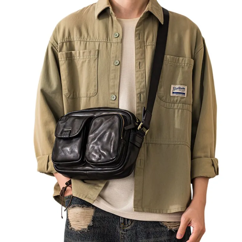 Back Step Top Grain Cow Leather Shoulder Bag Medium Size Men's Multicolor-4