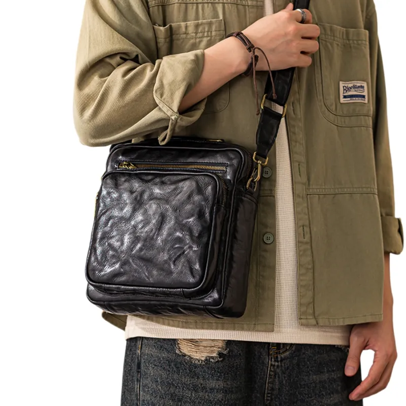 Back Step Cow Leather Handbag Men's Black/Coffee-5
