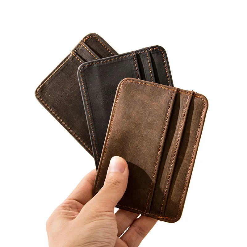 Back Step Cow Leather ID Card Holder Regular Unisex Camel/Dark Brown/Black-1