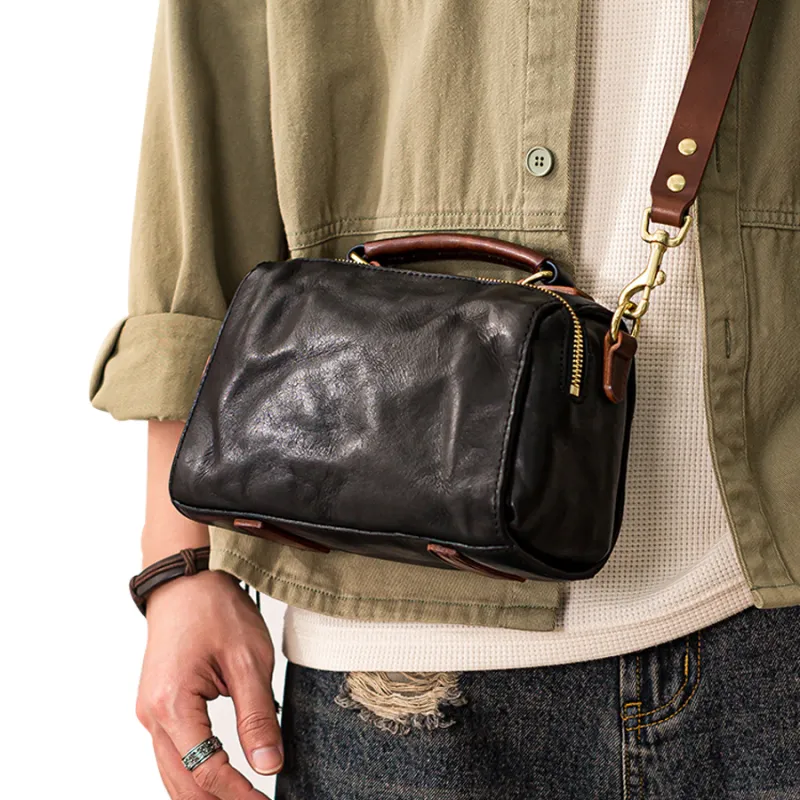 Back Step Genuine Leather, Top Grain Cow Leather Shoulder Bag, Crossbody Bag, Handbag Regular Men's Black-3