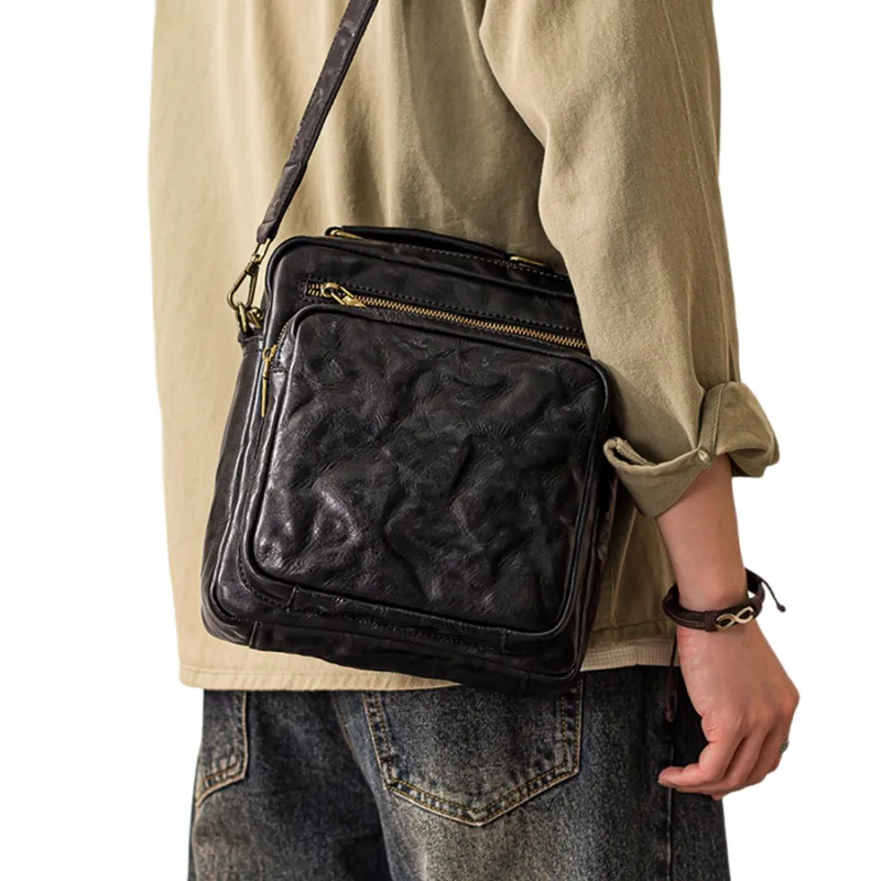 Back Step Cow Leather Handbag Men's Black/Coffee-3